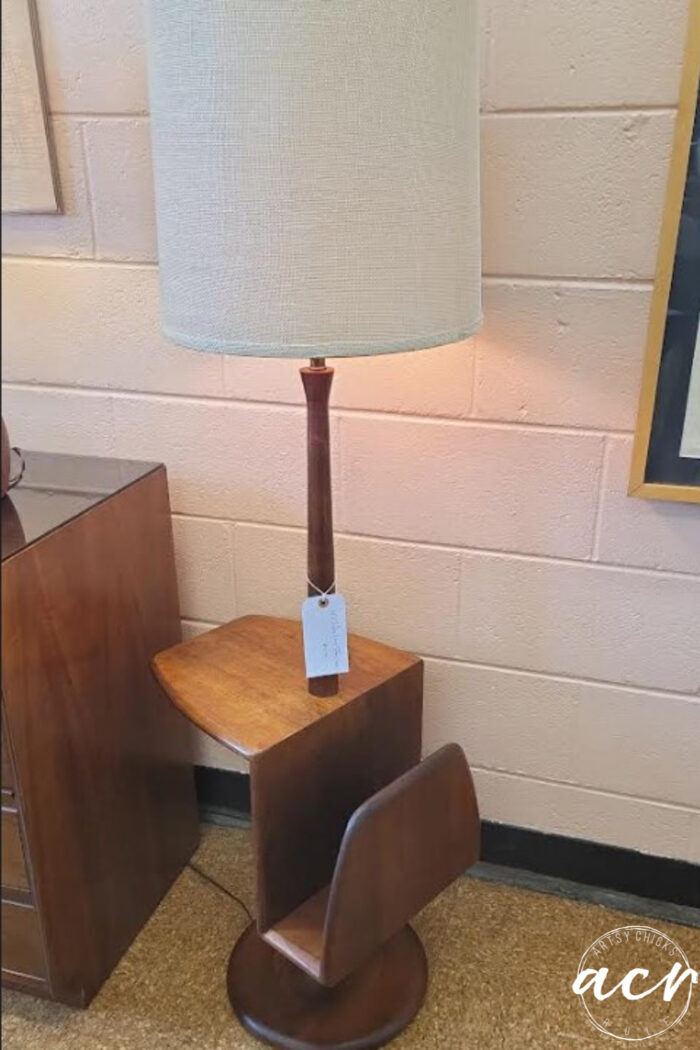 mcm wood table with lamp all in one