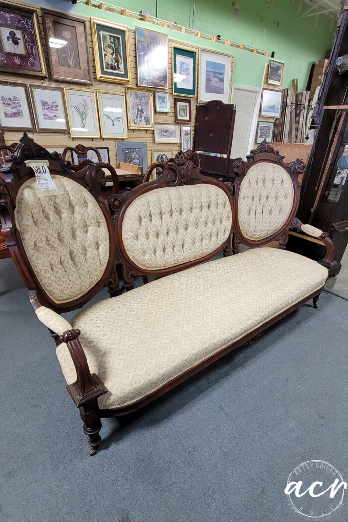 antique wood scrolled sofa