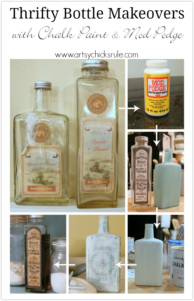 Thrifty Bottle Makeovers (Decoupage and Chalk Paint)