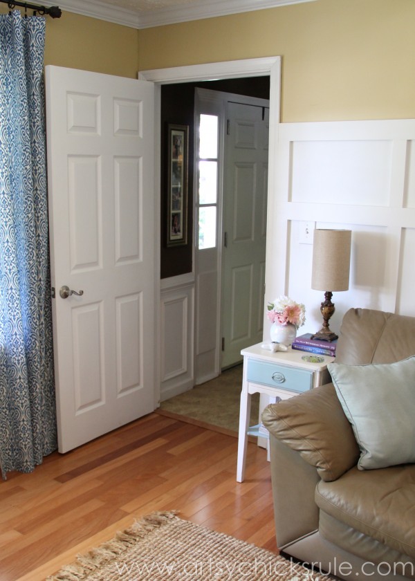 Thrifty End Table Makeover - (with Chalk Paint and Drawer Flair! ;) )- artsychicksrule.com #chalkpaint #duckeggblue #shabby #coastal #paintedfurniture #chalkpaintedfurniture #furnituremakeover