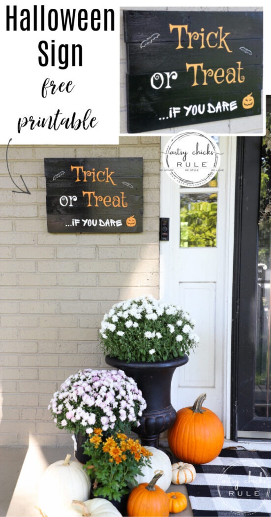 Make this trick or treat sign with my free printable...if you dare! (I couldn't resist) OR just print it out and frame it for your Halloween decor. artsychicksrule.com