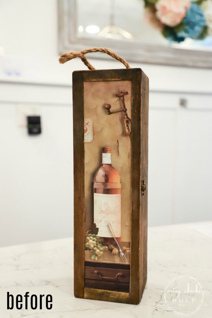 Wine Box Repurposed! Can Use This For So Many Things...or the Perfect Gift! artsychicksrule.com #repurposed #winebox #repurposedideas #thriftstoremakeover